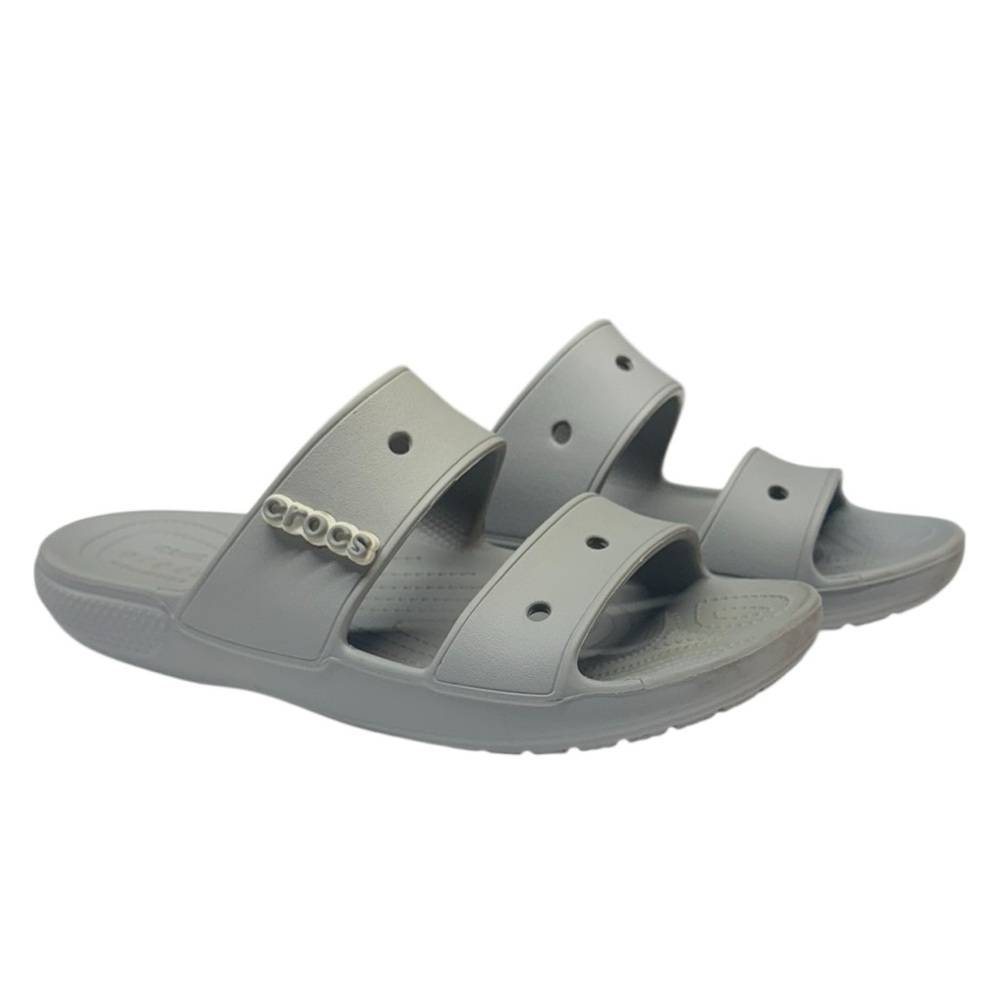 Crocs Classic Slide Sandals Women 12 Mens 10 Double Strap Grey‎